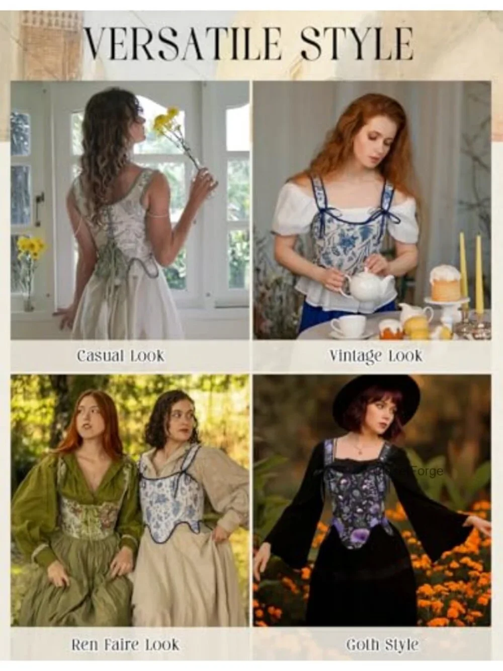 Renaissance Corset Top Bustier for Women Floral Lace Up 21pcs Plastic Bones Zip